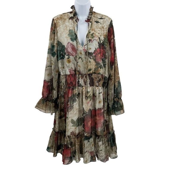 Hemant & Nandita Anthropologie Floral Smocked Waisted Long Sleeve Dress - Picture 5 of 13